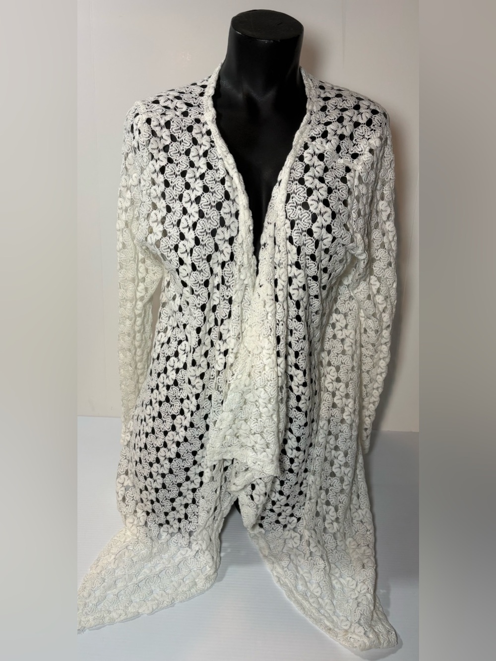 White Crochet Open Front Cardigan